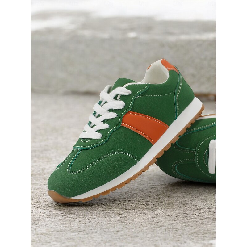 Women's Retro-Inspired Green Suede Sneakers with Rubber Sole - Comfortable and Stylish for Everyday Wear