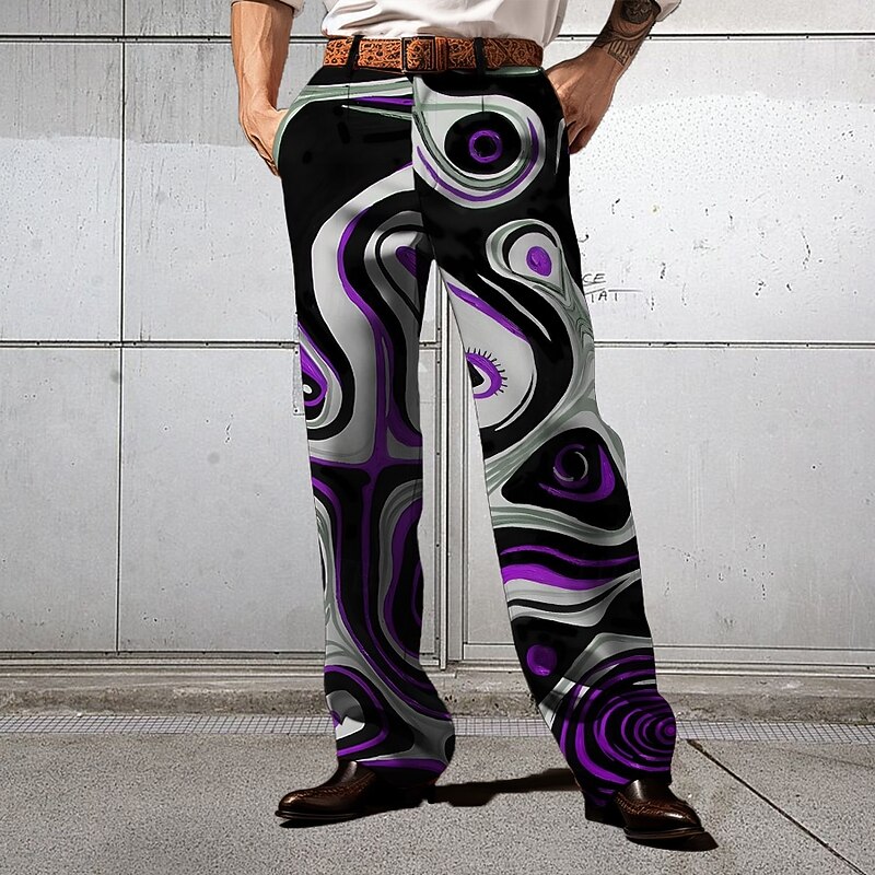 Men's Lines / Waves Dress Pants Mid Waist Casual Outdoor Home Dailywear Zipper Pocket Straight Leg Trousers Summer Spring Fall 3D Print Black Red Blue4