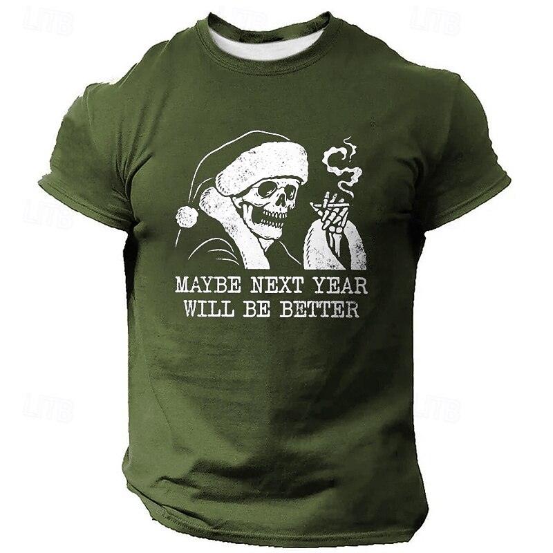 Christmas Men's Cool Skulls Hat Letter Print T Shirt Short Sleeve T shirt 3D Print Crew Neck Shirt Fashion Athleisure Street Sports Outdoor Daily Black Blue Green Summer Spring Clothing Apparel S M L4