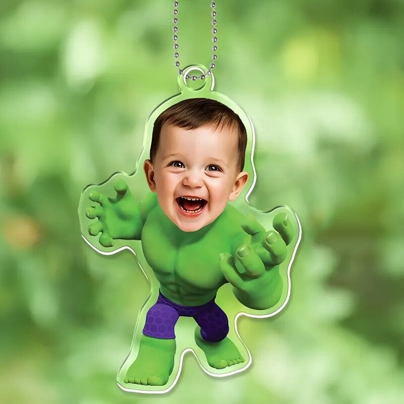 Personalized Photo Hanging Ornaments Custom Hulk Superhero Kid Face Acrylic 2D Christmas Tree Ornaments Hanging Car Pendant Gifts for Superhero Fans2