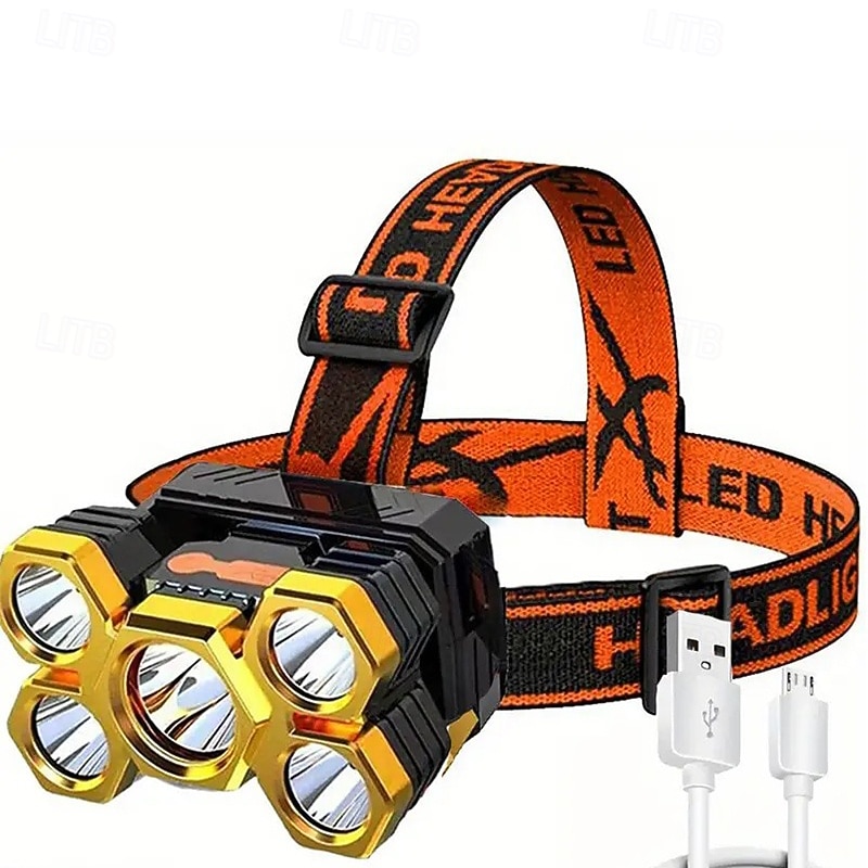 USB Rechargeable 5 LED Headlamp 4 Working Modes Head Waterproof Torch for Outdoor Camping Fishing Running Riding3