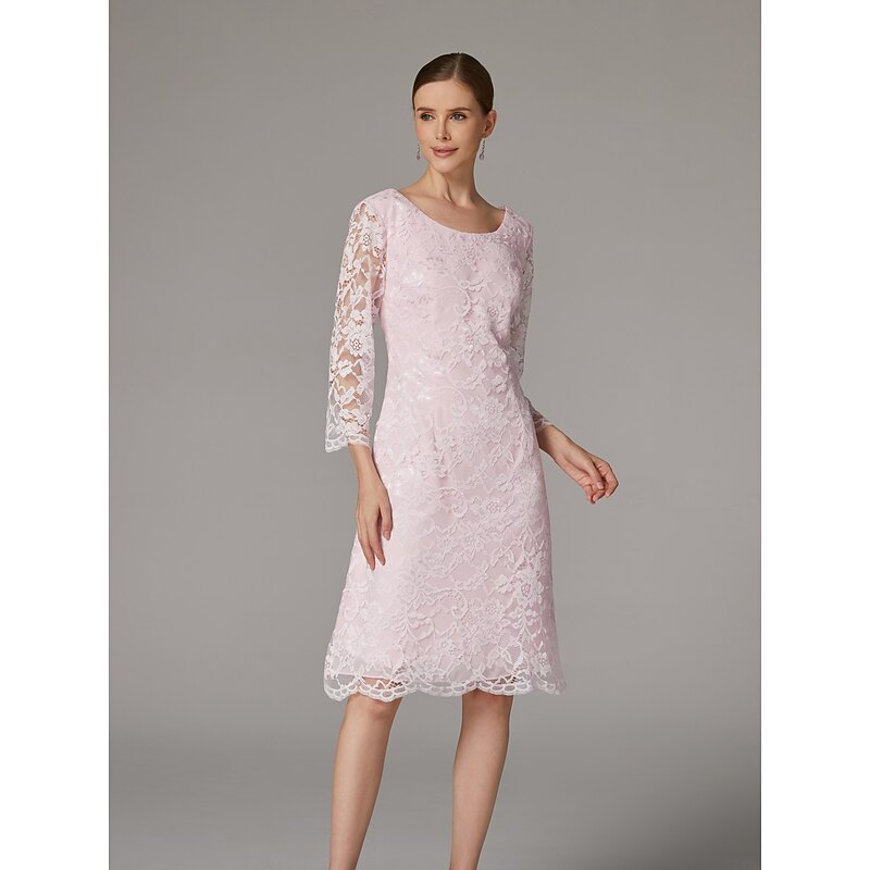 Two Piece A-Line Dress Beach Wedding Suit Mother of the Bride Dress Elegant Plus Size Jewel Neck Tea Length Chiffon Lace Short Sleeve Jacket Dresses with Solid Color3