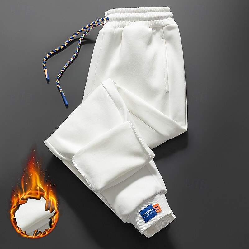 Men's Sherpa Fleece Pants Sweatpants Joggers Trousers Pocket Drawstring Elastic Waist Plain Comfort Warm Sports Outdoor Daily Fashion Casual Black White Micro-elastic