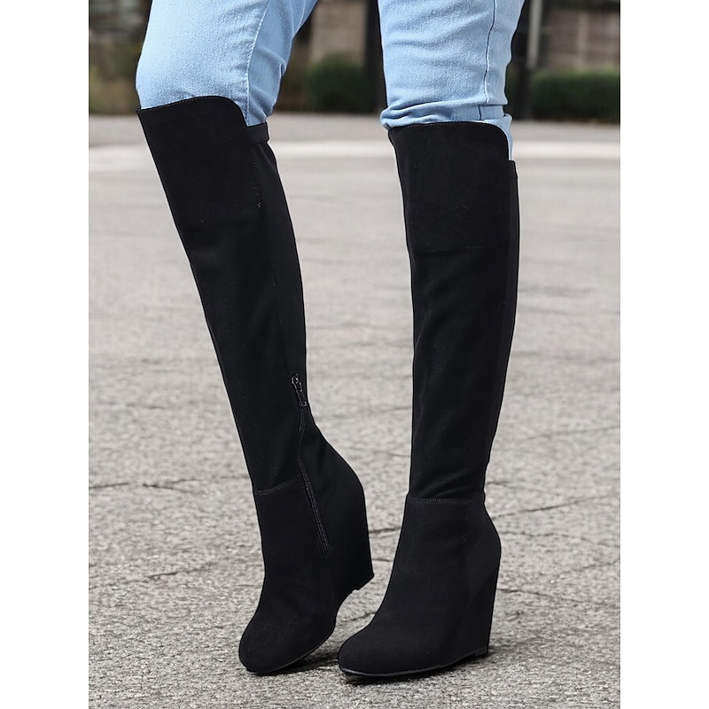 Women's Over-the-Knee Wedge Boots – Suede-Style Burgundy High Boots with Elegant Design, Perfect for Winter Outings and Casual Chic3