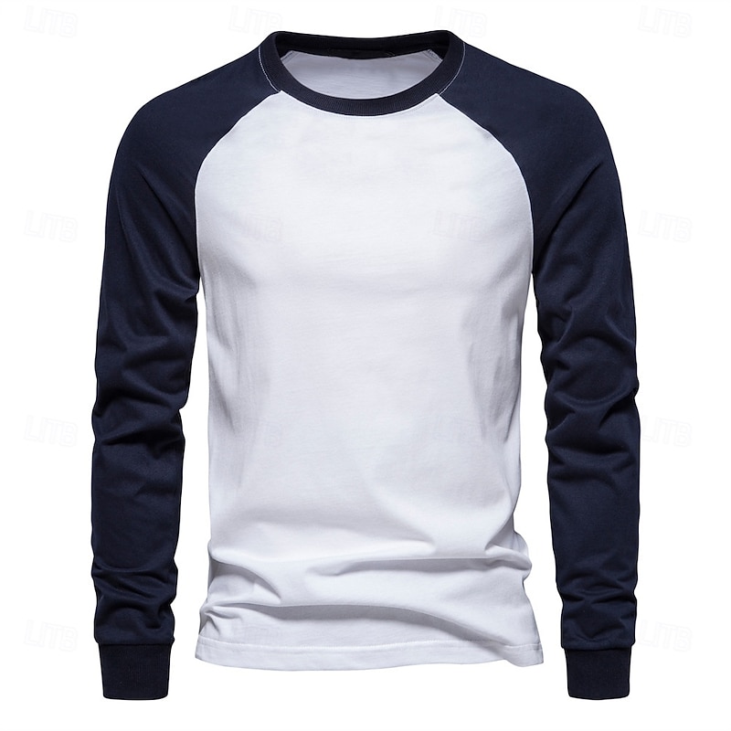 Men's 100% Cotton T shirt Crew Neck School Training Long Sleeve Color Block Clothing Apparel Warm Vacation Neutral Fashion3