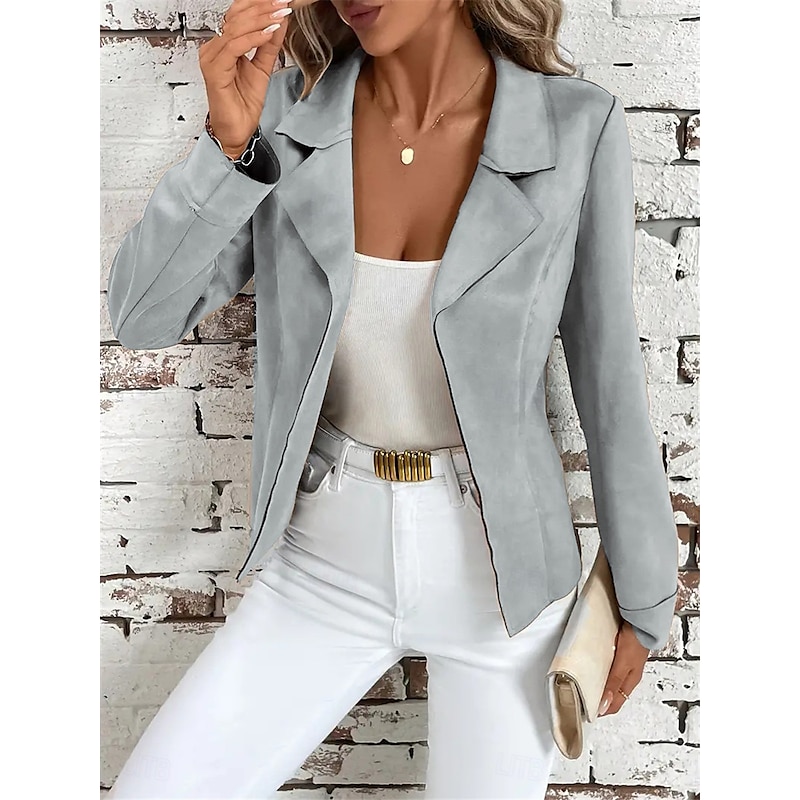 Women's Casual Jacket Outdoor Street Daily Wear Fall Winter Short Coat Regular Fit Breathable Stylish Casual Jacket Long Sleeve Plain Slim Fit White Brown Gray3