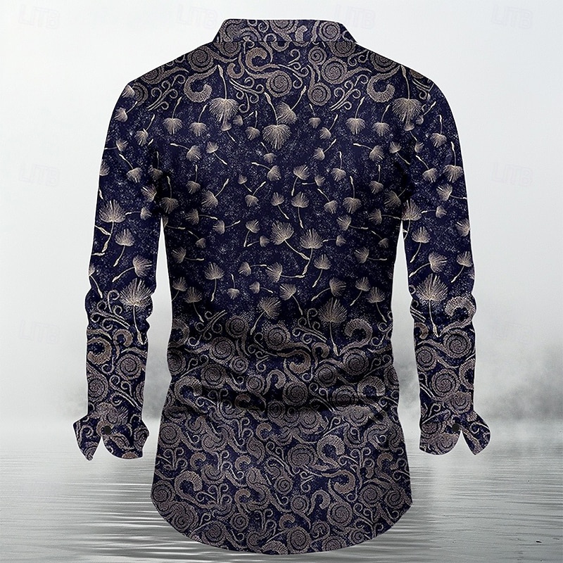 Men's Trees / Leaves Satin Shirt Button Up Shirt Long Sleeve Fashion Casual Vacation Party Evening Wear Dailywear Summer Spring Fall Collared Shirts 3D Print Blue2