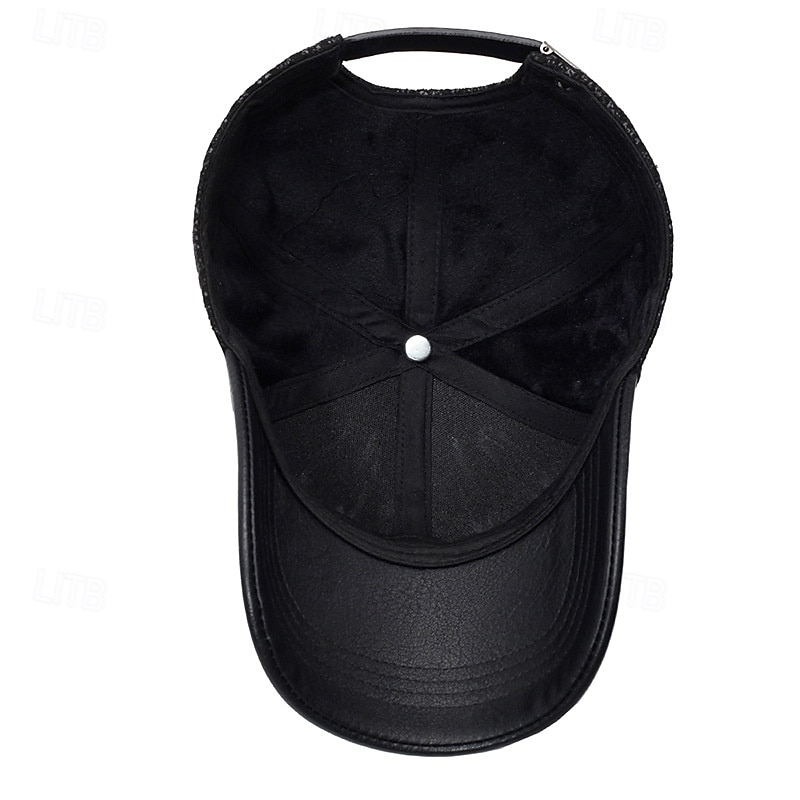 Men's Winter Hats Winter Warm Cap Winter Baseball Cap Coffee PU Leather Adjustable Fashion Modern Contemporary Daily Wear Festival Plaid / Striped / Chevron / Round Solid / Plain Color Outdoor Casual2