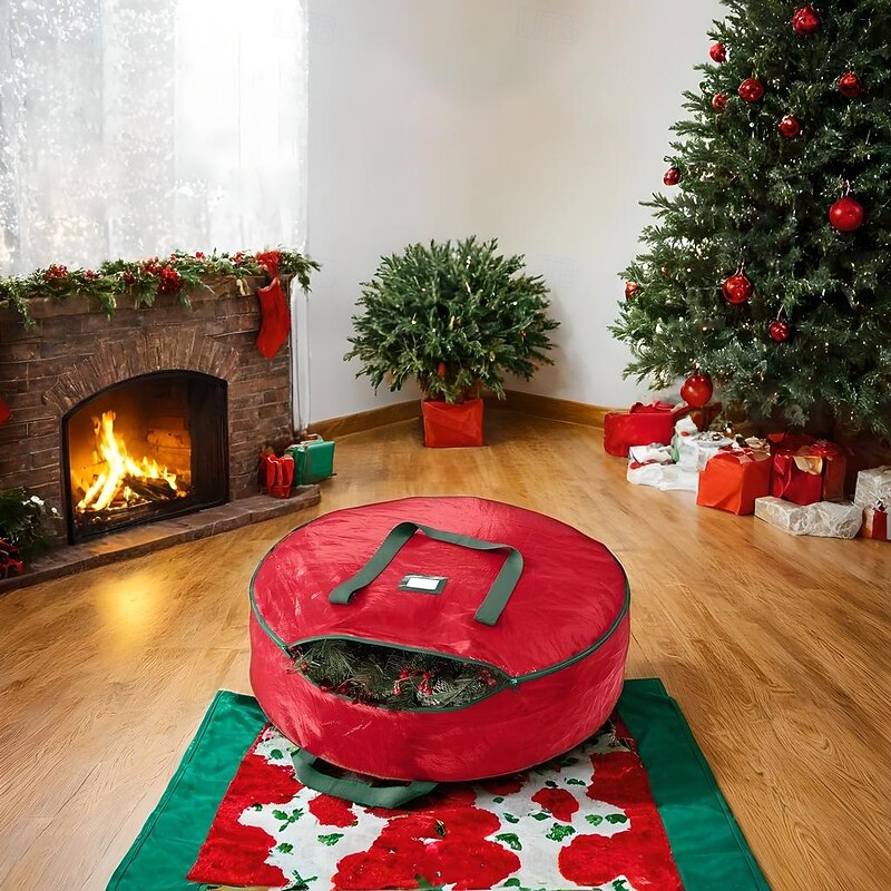 Wreath Storage Bag Heavy Duty Christmas Wreath Storage Container Green - Waterproof Plastic Material Wreath Holder Storage - Holds Wreaths For Year Round Christmas Storage