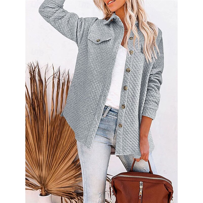 Women's Winter Coat Outdoor Street Daily Wear Fall Winter Regular Coat Regular Fit Thermal Warm Breathable Stylish Casual Jacket Long Sleeve Plain with Pockets Green Gray3