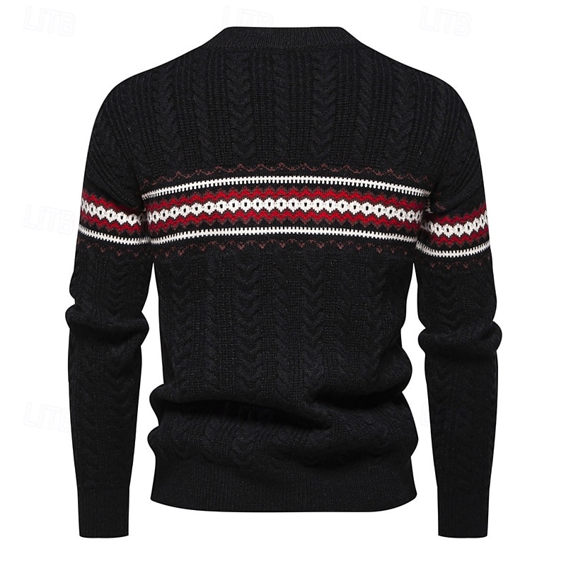 Men's Pullover Sweater Jumper Knit Sweater Fair Isle Pullover Sweater Ribbed Cable Knit Regular Knitted Color Block Crew Neck Fashion Basic Daily Wear Date Clothing Apparel Fall & Winter Black White3