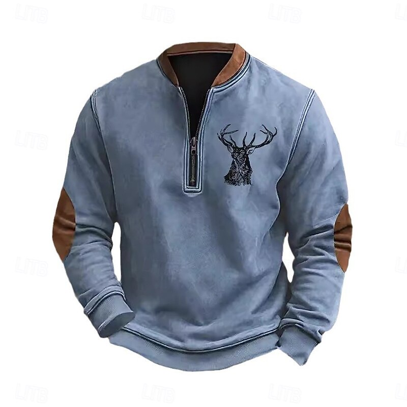 Men's Sweatshirt Blue Brown Green Gray Half Zip Graphic Print Patchwork Daily Holiday Going out Polyester Streetwear Casual Bavarian Fall Winter Clothing Apparel Hoodies Sweatshirts  Long Sleeve3
