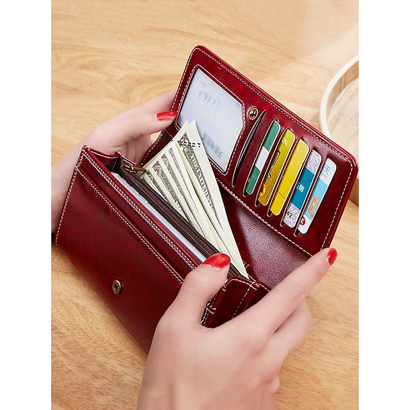 Women's Red Faux Leather Wallet with Multiple Card Slots and Zippered Coin Pocket – Elegant and Functional Clutch for Everyday Use2