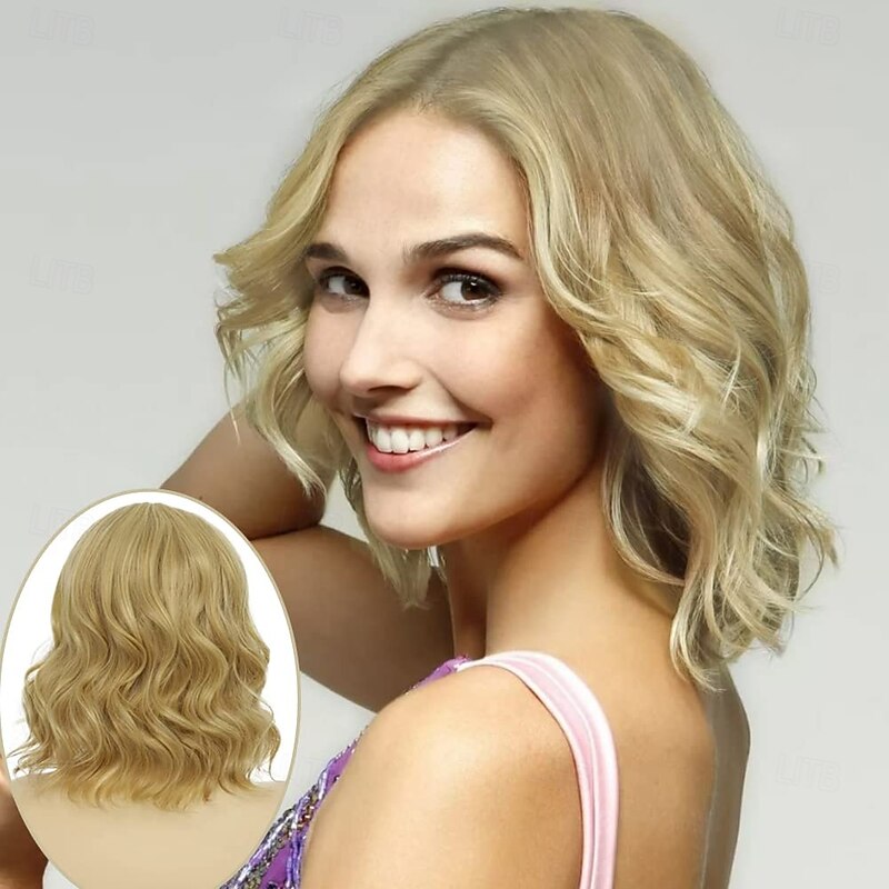 Blonde Short Wigs Curly Wigs for Women Natural Shoulder Length Highlight Wig Synthetic Heat Resistant Cosplay Costume Wigs