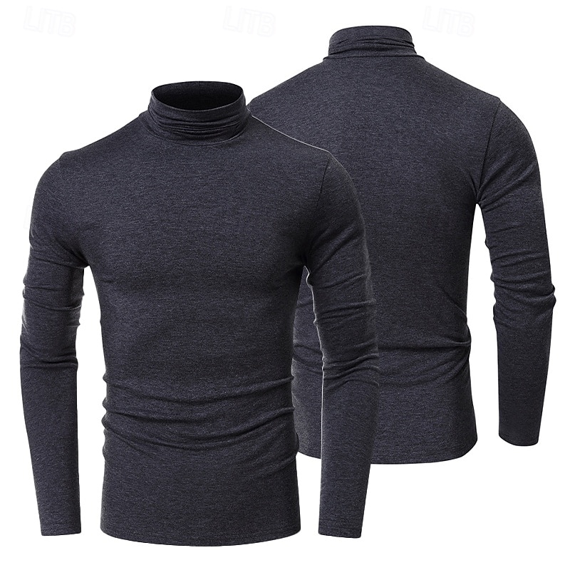 Men's 65% Cotton Mock Turtleneck Tee Top Long Sleeve Shirt Solid Color Turtleneck Formal Outdoor Long Sleeve High Neck Clothing Apparel Daily Casual Street Style4