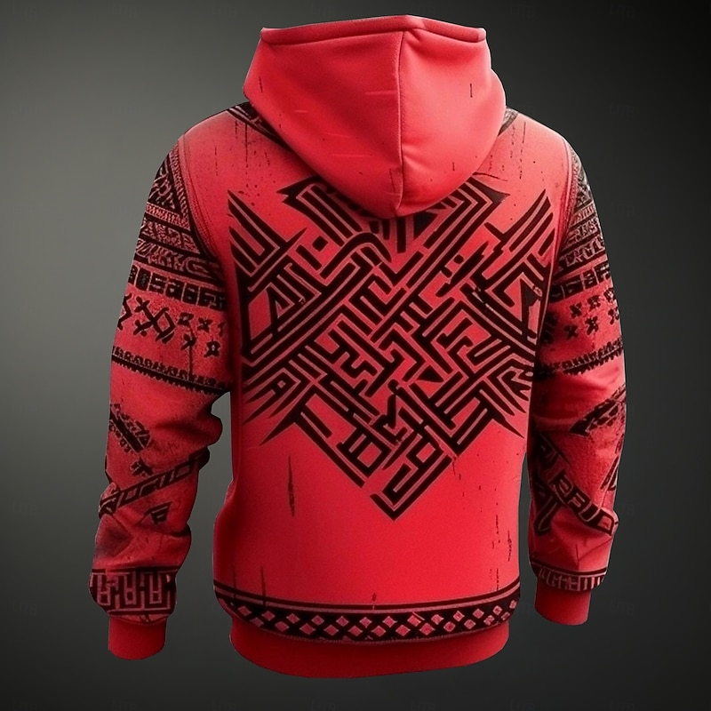 Men's Viking Warrior Viking Hoodies Sweatshirt Fashion Cool Long Sleeve Crew Neck Party Holiday Streetwear Red Drawstring Fall Winter Designer2