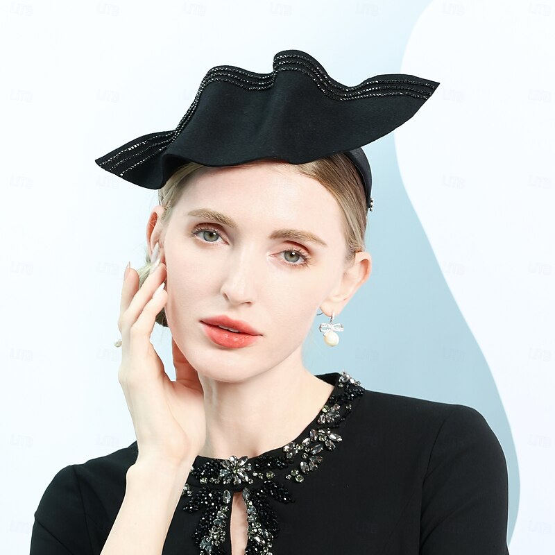 Hats 100% Wool Saucer Hat Top Hat Wedding Cocktail Elegant Wedding With Pure Color Splicing Headpiece Headwear