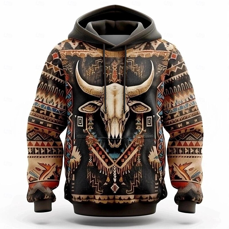 Men's Tribal Hoodies Sweatshirt Fashion Daily Long Sleeve Crew Neck Party Holiday Streetwear Brown Drawstring Fall Winter Designer2