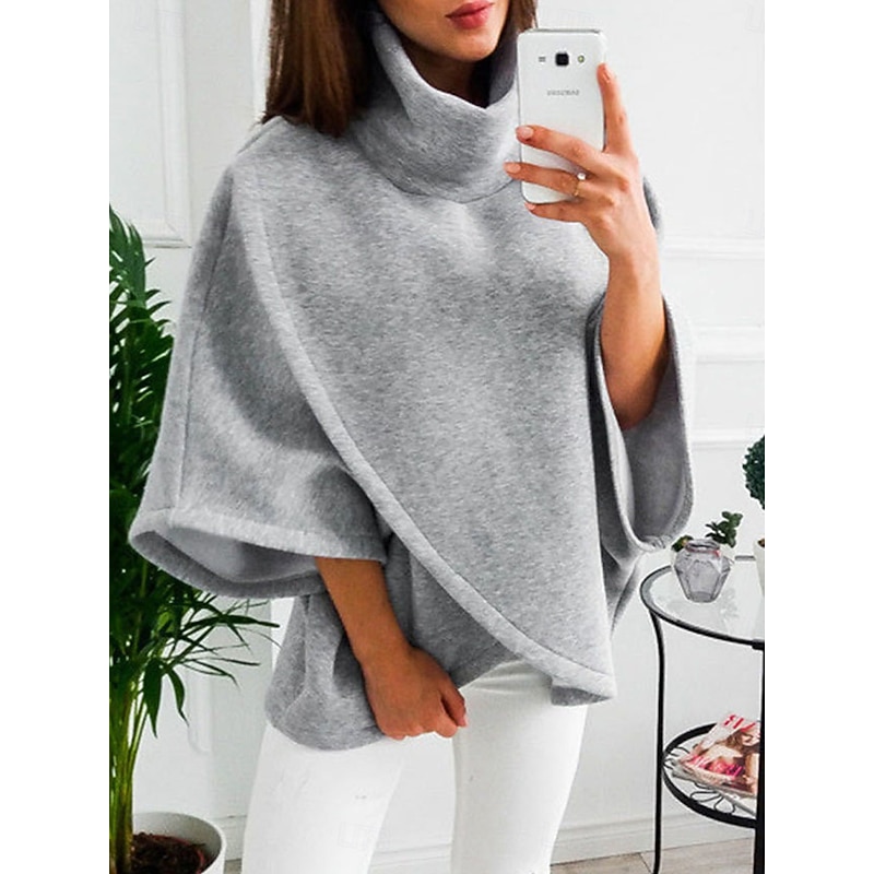 Women's Sweatshirt Casual Plain Street Dailywear Turtleneck Patchwork Long Sleeve Gray Fall Winter