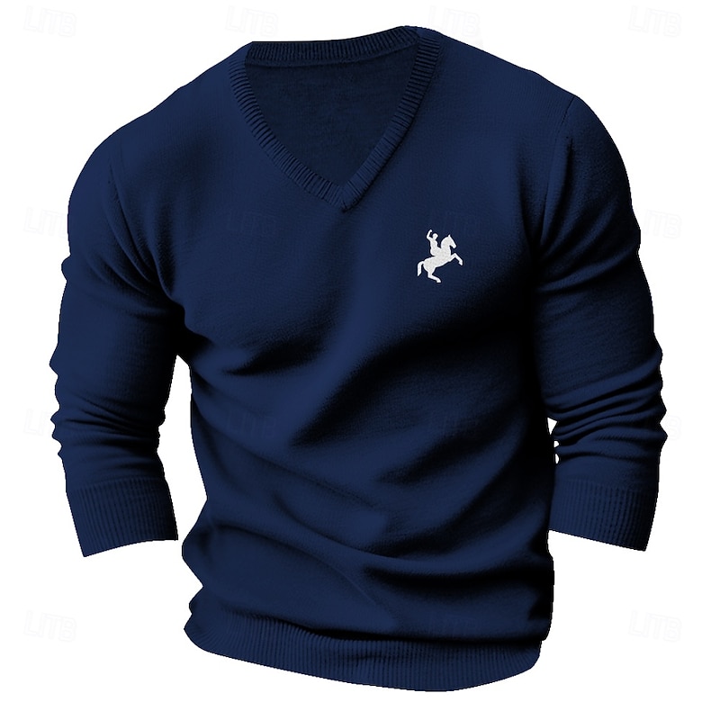 Men's Pullover Sweater Jumper V Neck Casual Party Evening Wear Daily Embroidered Knitting Warm Long Sleeve Fall Winter Wine Black Dark Navy2