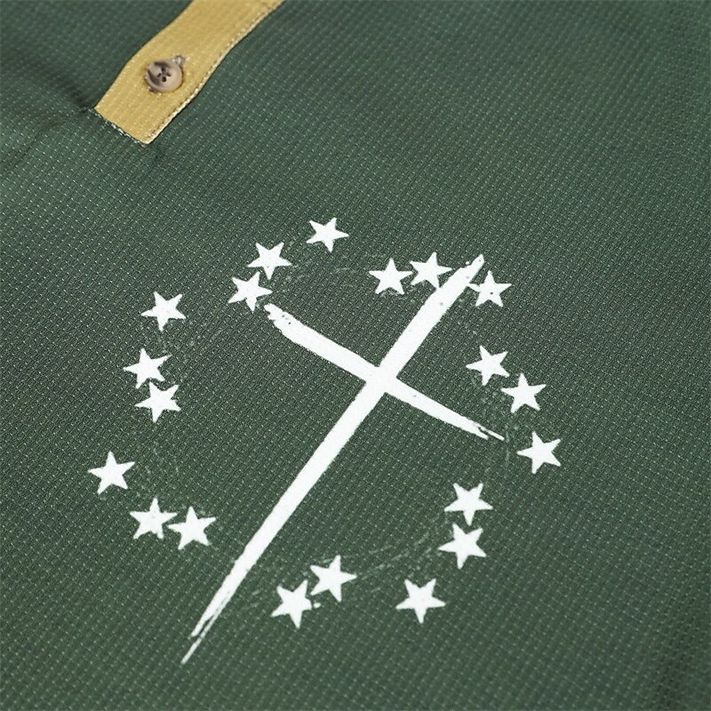 Men's Graphic Cross Jesus Henley Shirt Waffle T Shirt Long Sleeve 3D Print Designer Simple Casual Sports Outdoor Holiday Festival Spring &  Fall Black White Brown Green Henley Henley T-Shirt3