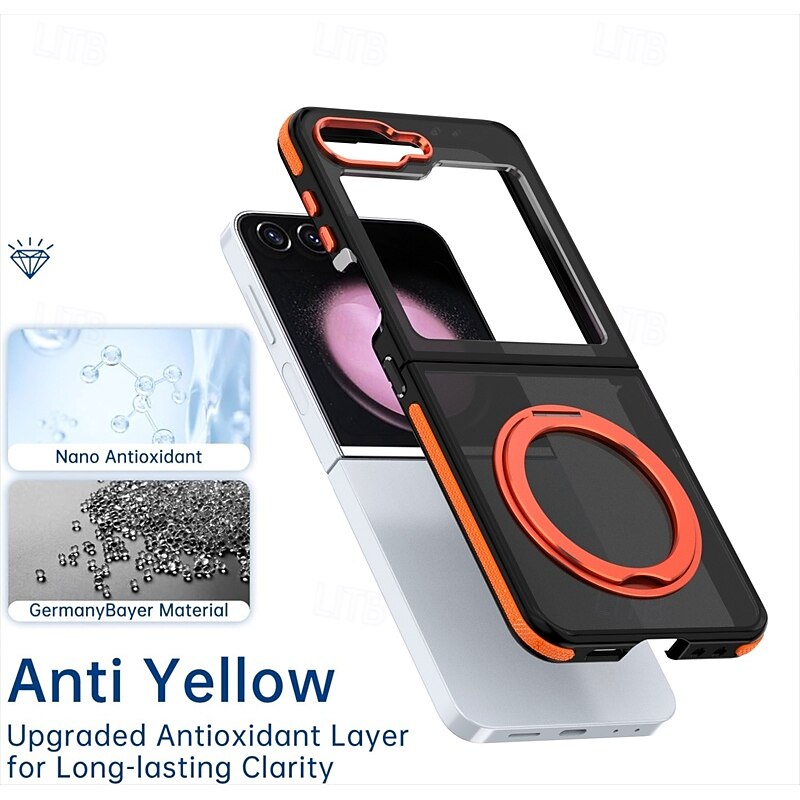 Phone Case For Samsung Galaxy Z Flip 6 Z Flip 5 Back Cover with Stand Holder Shockproof Retro PC Silicone2