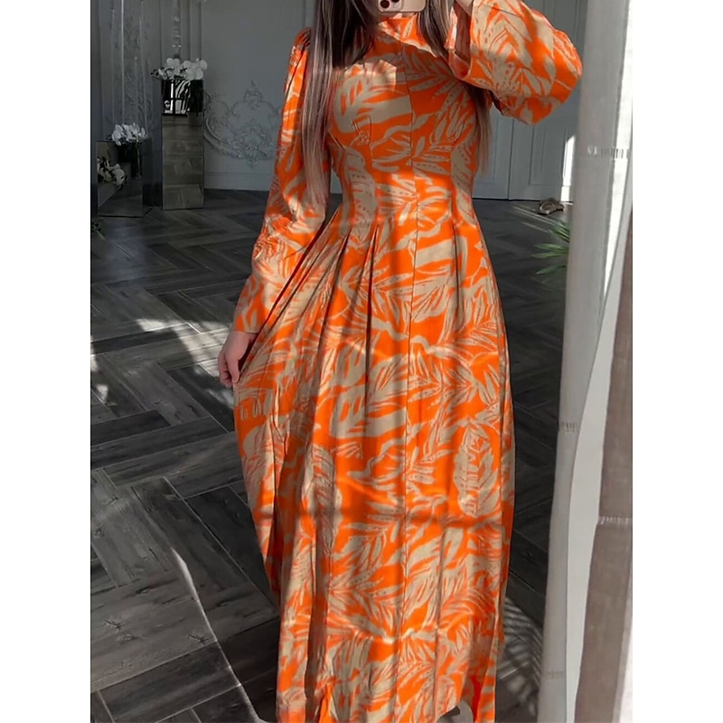 Women's Floral Stand Collar Maxi Dress Long Sleeve Summer Spring4