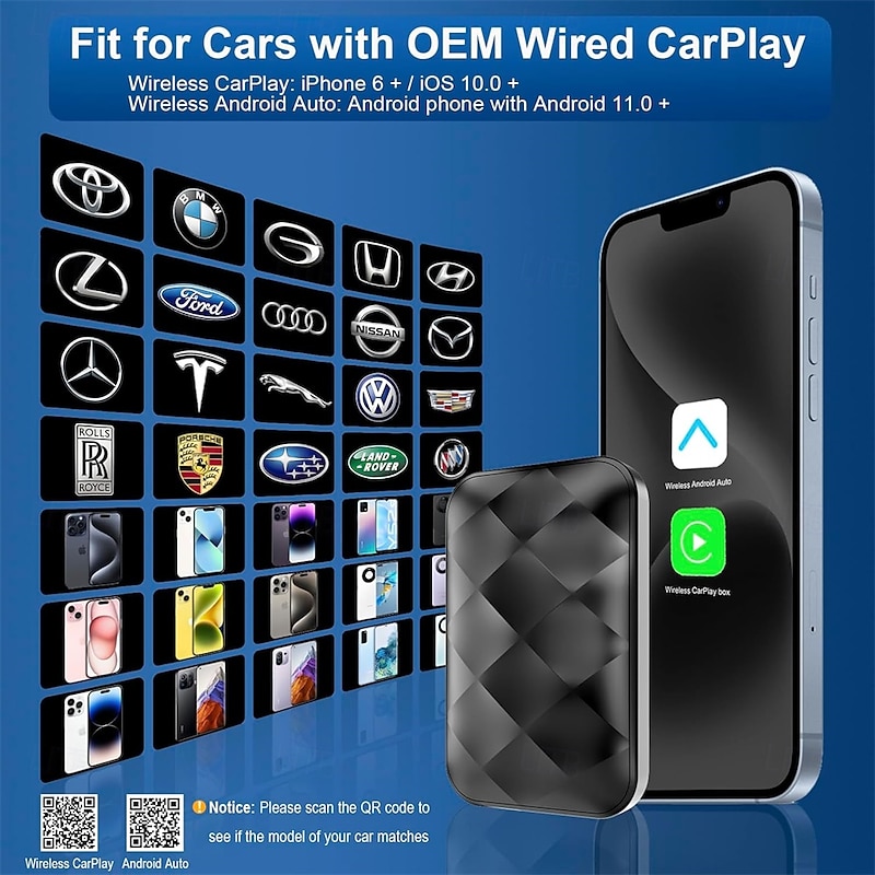Wireless CarPlay Adapter & Android Auto Wireless Adapter for iPhone Ai Box Streaming Device for Cars with OEM Wired CarPlay Magic Link CarPlay3