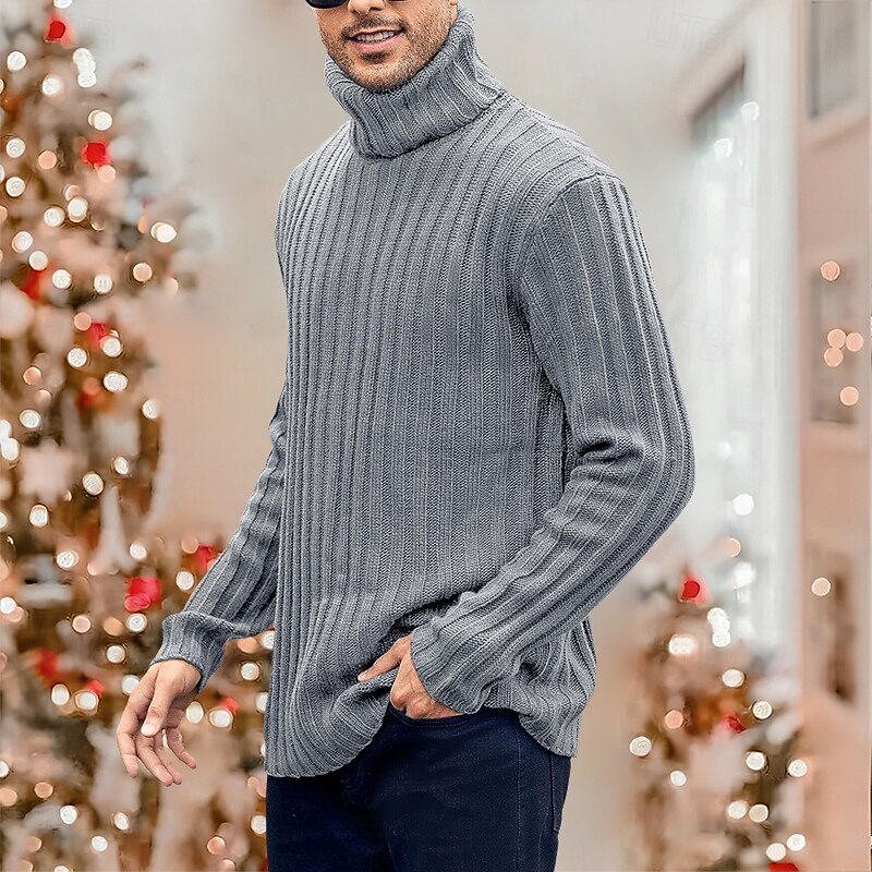 Men's Turtleneck Sweater Pullover Sweater Jumper Ribbed Knit Regular Knitted Slim Fit Plain Turtleneck Modern Contemporary Work Daily Wear Clothing Apparel Winter Spring &  Fall Black Blue M L XL2
