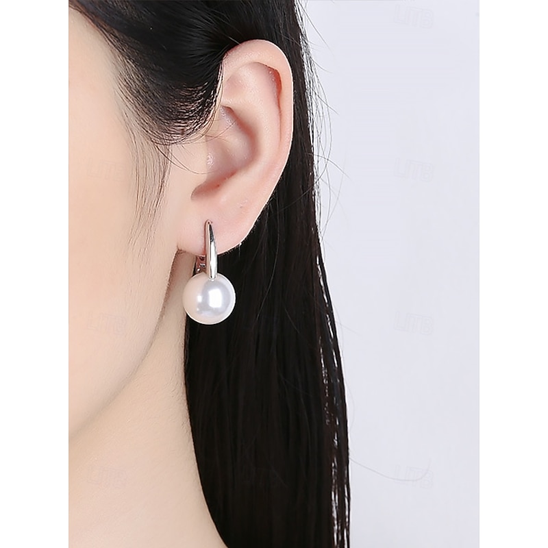 Women's Classic Silver Hoop Earrings with Pearl Drop - Elegant Minimalist Jewelry for Everyday or Formal Wear2