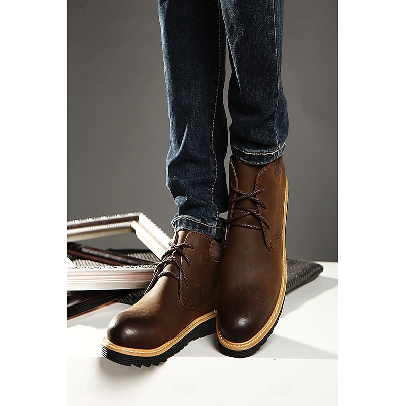 Men's Brown Leather Ankle Boots with Lace-Up Design and Durable Sole – Stylish Casual Footwear for Everyday and Outdoor Wear3