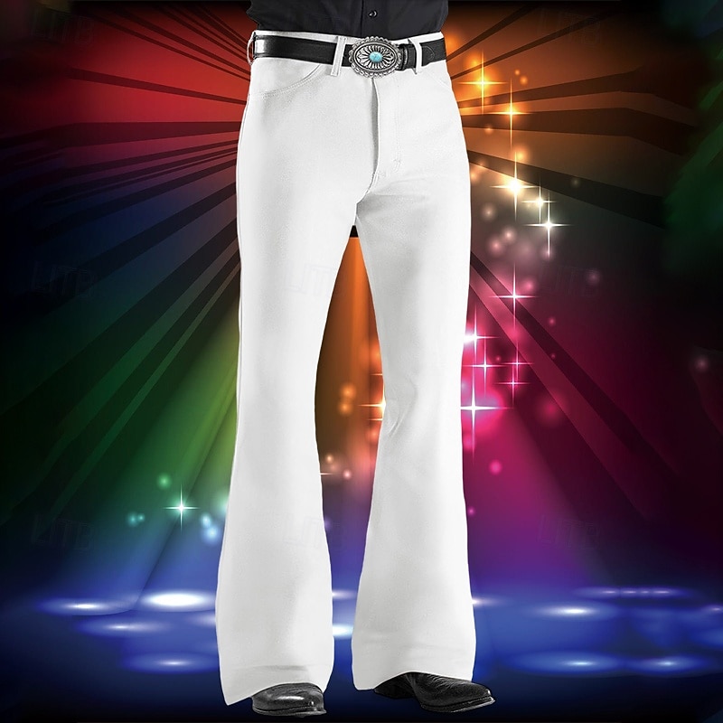 Men's Dress Pants Flared Pants Bell Bottom Trousers Suit Pants Pocket Plain Comfort Soft Full Length Party Club Disco Lights Elegant Fashion Black White