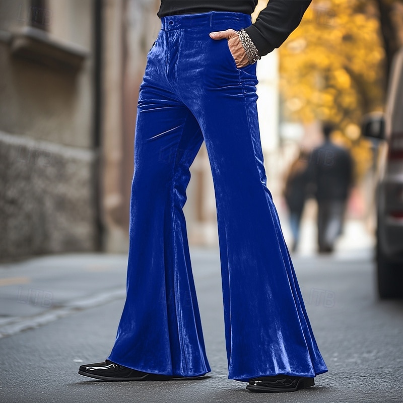 Men's Dress Pants Flared Pants Bell Bottom Trousers Velvet Pants Pocket Plain Comfort Soft Full Length Party Christmas Daily Fashion Streetwear Black Red