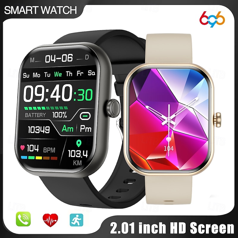 696 ZW65 Smart Watch 2.01 inch Smart Band Fitness Bracelet Bluetooth Pedometer Call Reminder Sleep Tracker Compatible with Android iOS Women Men Hands-Free Calls Message Reminder Custom Watch Face