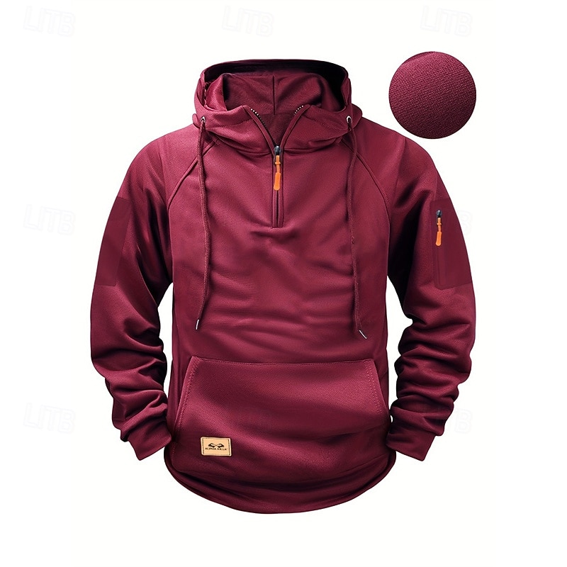 Men's Hoodie Quarter Zip Hoodie Black Wine Navy Blue Blue Brown Hooded Plain Pocket Sports & Outdoor Daily Holiday Polyester Streetwear Basic Casual Spring &  Fall Clothing Apparel Hoodies3