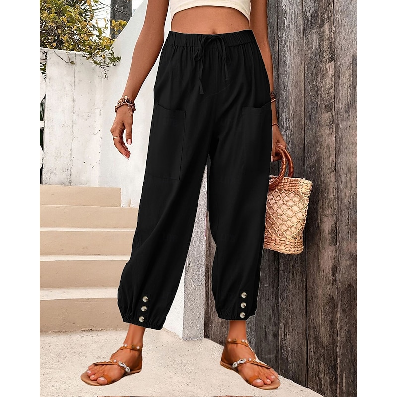 Women's Sweatpants Chinos Cropped Pants Fashion Streetwear Full Length Medium Waist Plain Pocket Drawstring Comfy Soft Comfortable Micro-elastic Outdoor Street Robin's Egg Blue Black Army Green3