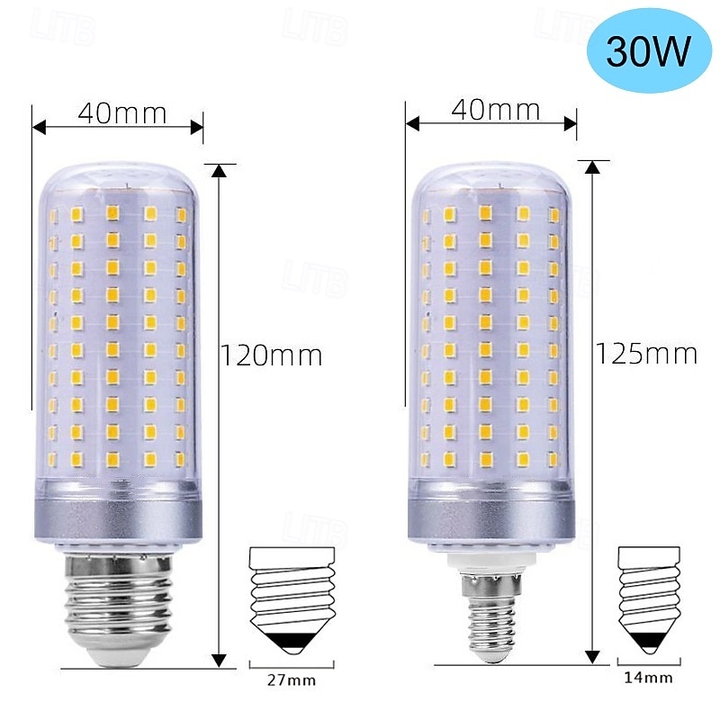 E14 E27 Base LED Corn Light Bulbs 85-265V 30W 40W LED Bulbs 250W Equivalent Non-dimmable for Home Lighting 1Pc3