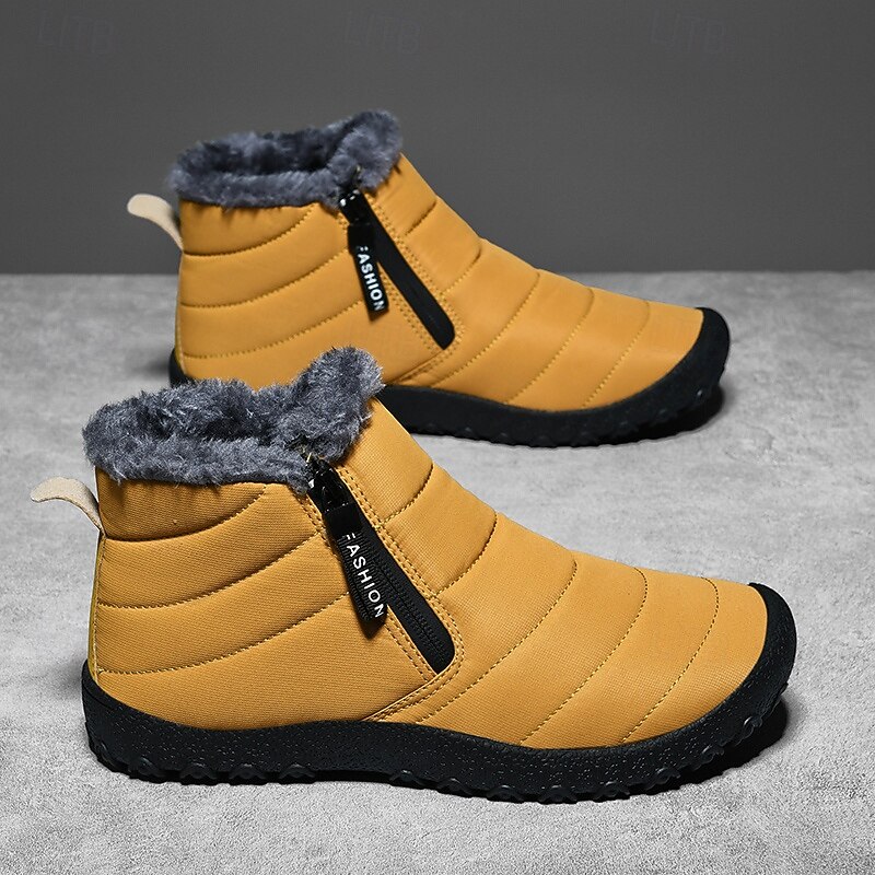 Men's Yellow Winter Snow Boots – Waterproof, Fur-Lined, Zipper Closure, Non-Slip Warm Ankle Boots for Cold Weather2