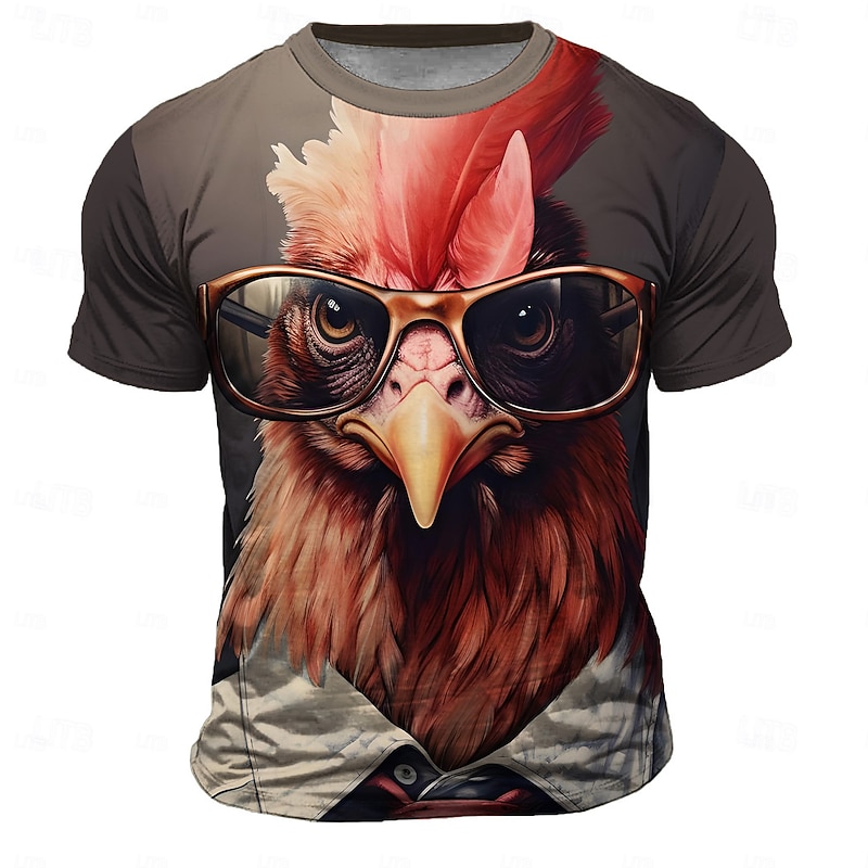 Men's Rooster T Shirt Short Sleeve T shirt 3D Print Crew Neck Shirt Fashion Athleisure Street Sports Outdoor Daily Brown Summer Spring Clothing Apparel S M L XL XXL XXXL