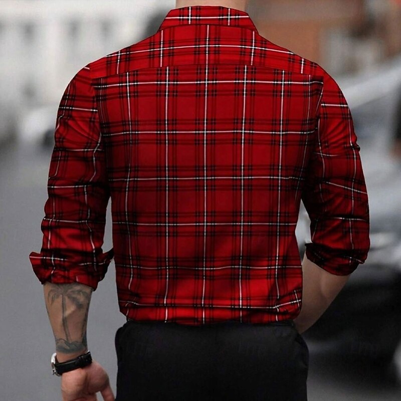 Men's Plaid Western Shirt Button Up Shirt Cowboy Shirt Long Sleeve Casual Outdoor Vacation Daily Fall Winter Spring & Summer Turndown Collared Shirts Button Up 3D Print Red2