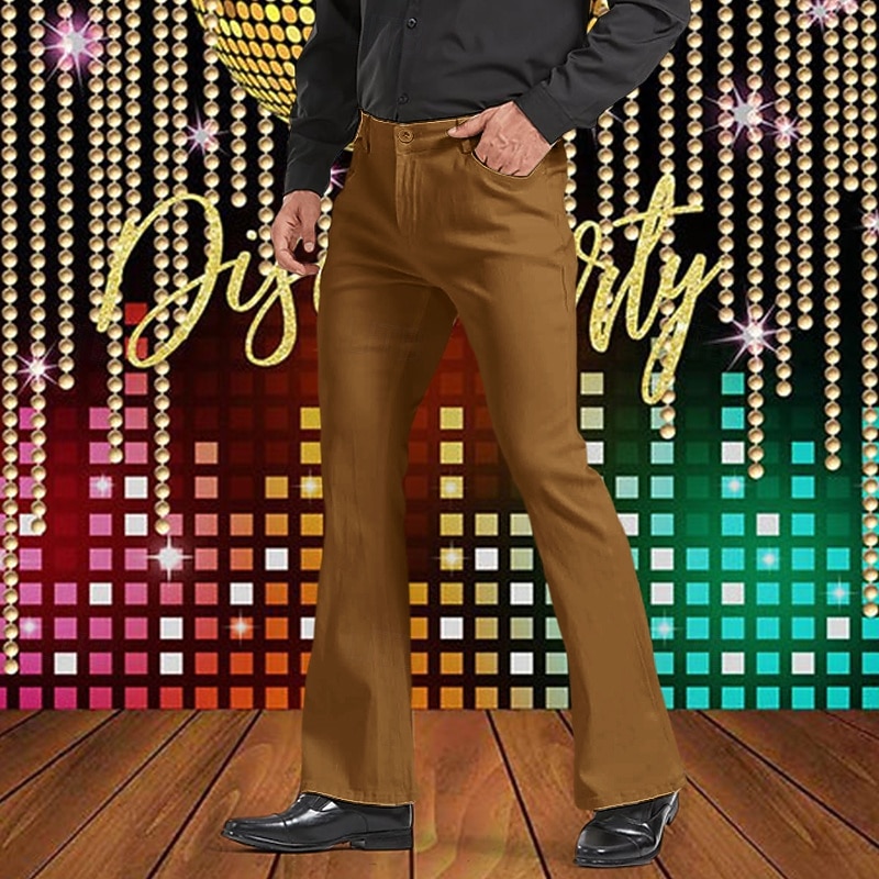 Men's Dress Pants Flared Pants Bell Bottom Trousers Pocket Plain Comfort Breathable Outdoor Going out Disco Lights Fashion Casual White Brown Stretchy4