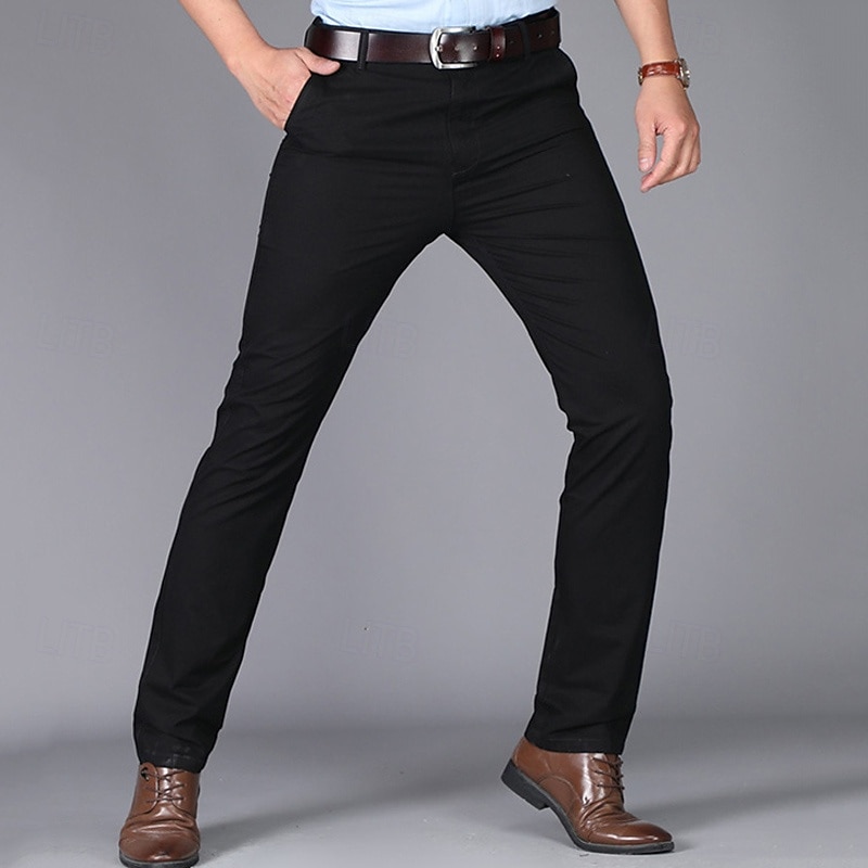 Men's Dress Pants Trousers Chinos Buttons Pocket Plain Comfort Formal Party Work Fashion Classic Style Dark Khaki Light Khaki3