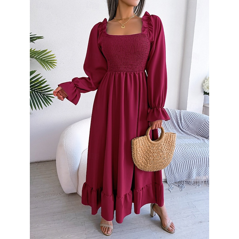 Christmas Women's Midi Dress Vintage Dress Casual Dress Elegant Formal Lantern Sleeve Formal Christmas Party Regular Fit Long Sleeve Square Neck Black Red Green Fall Winter4