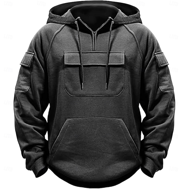 Men's Hoodie Quarter Zip Hoodie Black Army Green Navy Blue Khaki Dark Gray Hooded Plain Pocket Sports & Outdoor Daily Holiday Streetwear Basic Casual Spring & Fall Clothing Apparel Hoodies