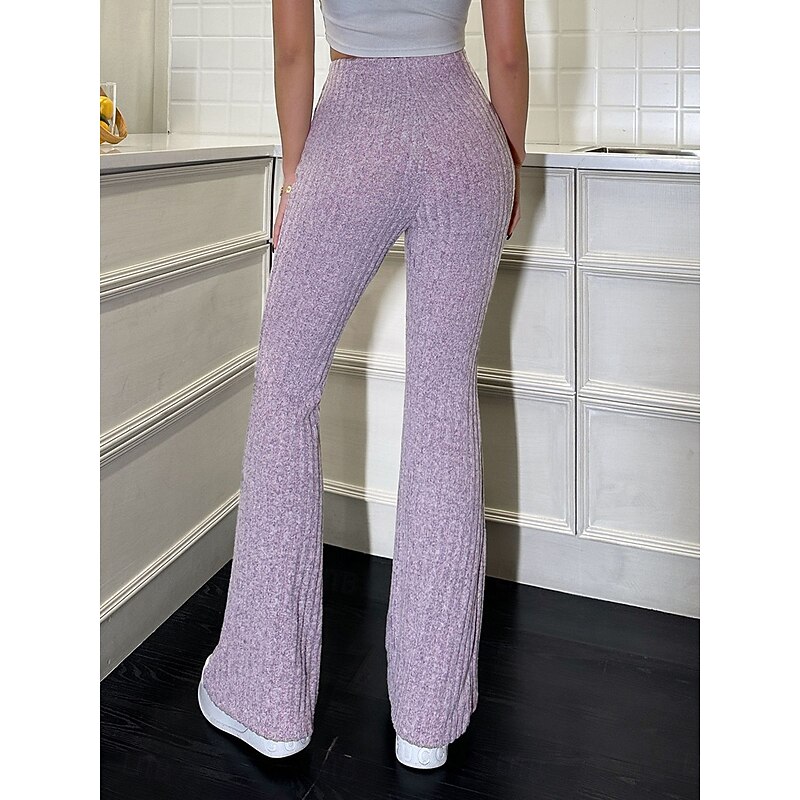 Women's Bell Bottom Full Length Solid Color Pink Sky Blue Gray Spring &  Fall3