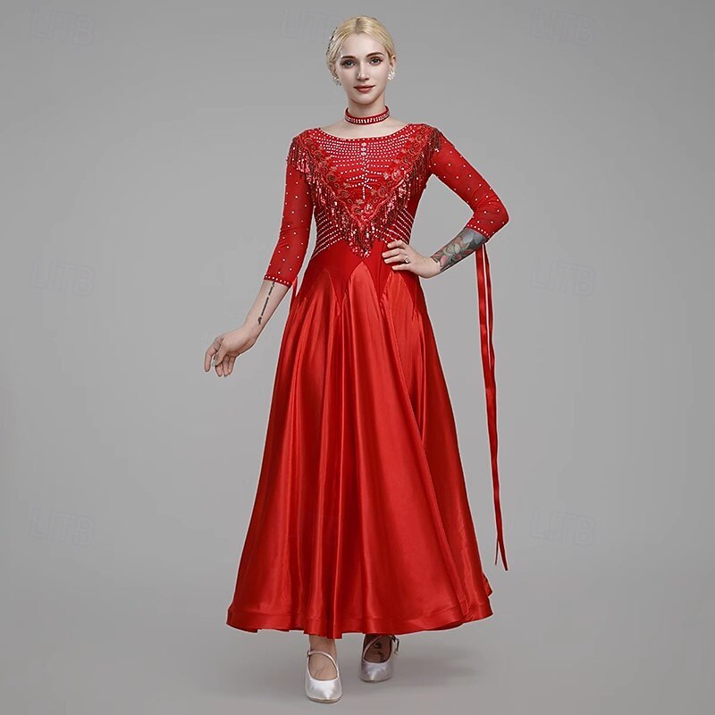 Ballroom Dance Dress for Women Competition Tassel Modern Tango Waltz Standard Performance Costumes4