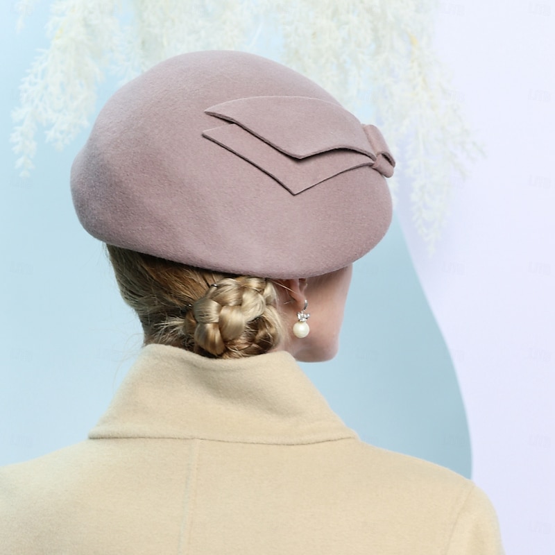 Hats 100% Wool Beret Hat Bowler / Cloche Hat Wedding Tea Party Elegant Wedding With Pure Color Splicing Headpiece Headwear3