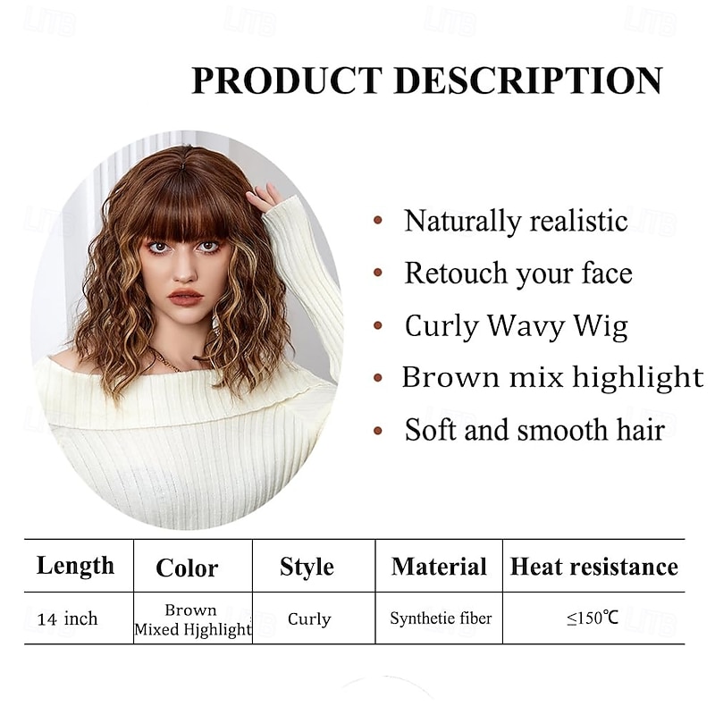 Short Wig Shoulder Length Bob Curly Wavy Wig With Bangs for Women Charming Heat-resistant Synthetic Hair Wigs for Date Daily Use4
