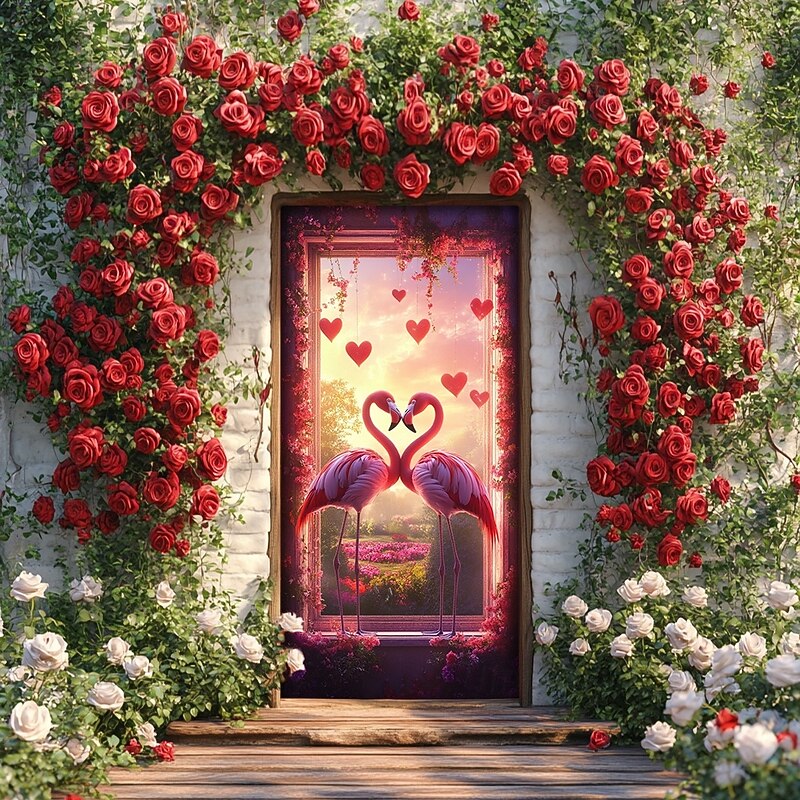 Wedding Outdoor Decorations Door Covers Door Tapestry Door Curtain Decoration Backdrop Indoor/Outdoor Door Banner for Front Door Farmhouse Flamingos4
