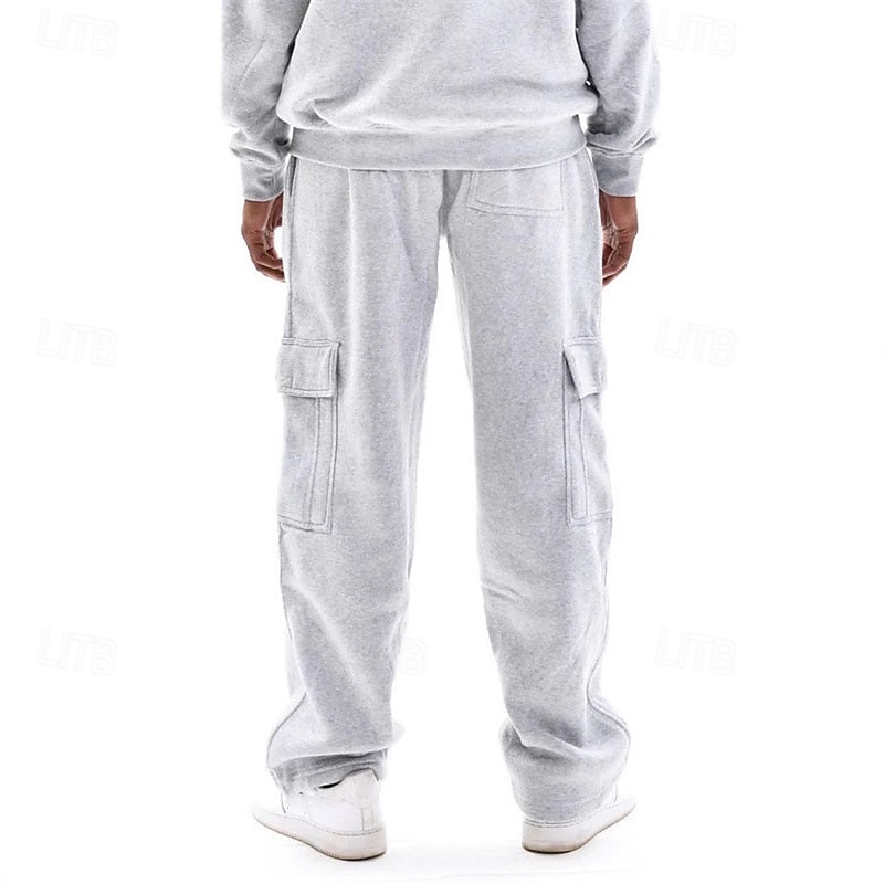 Men's Trousers Cargo Sweatpants Straight Leg Sweatpants Pocket Drawstring Elastic Waist Plain Comfort Warm Sports Outdoor Daily Fashion Casual Black White Micro-elastic3